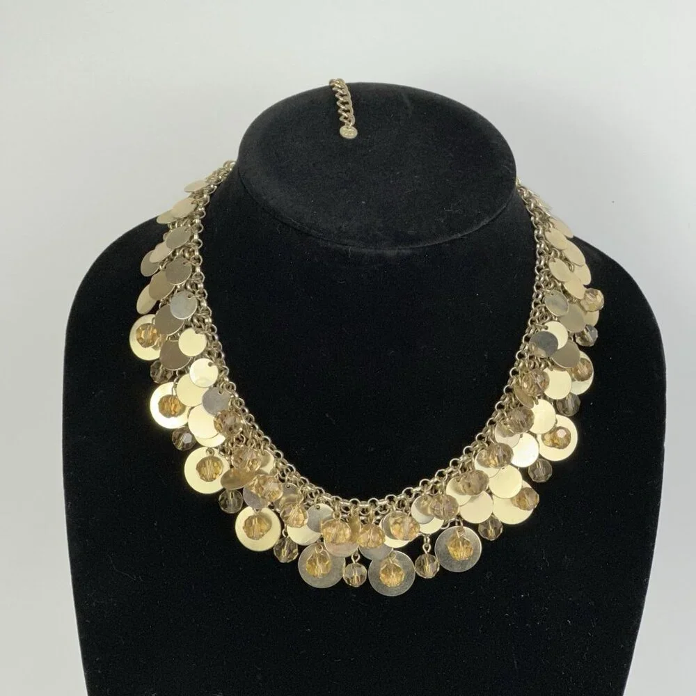 Charming Charlie Statement Necklace Bib Goldtone - Picture 6 of 16